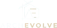 ArchEvolve logo with a line drawn house icon above the name in white and gold lettering